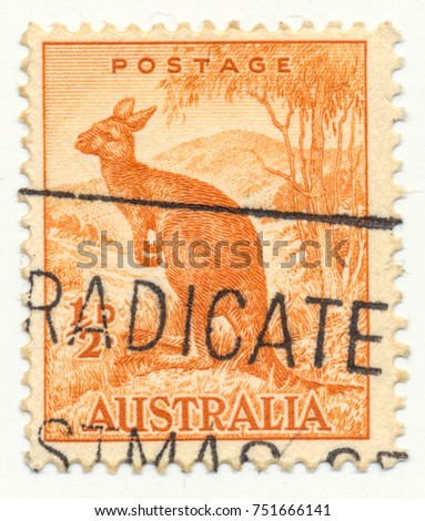 AUSTRALIA - CIRCA 1937: A stamp printed in Australia shows Orange Kangaroo.