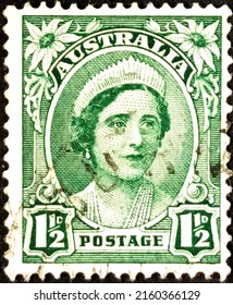 Australia, Circa 1949: Postage Stamp Celebrating Queen Elizabeth, The Queen Mother.