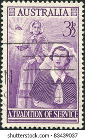 AUSTRALIA - CIRCA 1955: A Stamp Printed In Australia, Shows Florence Nightingale And Modern Nurse, Circa 1955