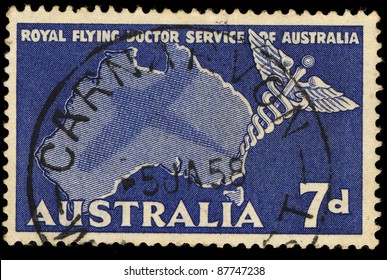 AUSTRALIA - CIRCA 1958: A Stamp Printed In Australia Shows Royal Flying Doctor Service Of Australia, Caduceus And Map Of Australia, Circa 1958