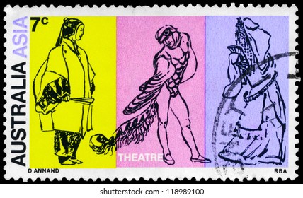 AUSTRALIA - CIRCA 1970: A Stamp Printed In AUSTRALIA Shows The Japanese Noh Actor, Australian Dancer And Chinese Opera Character, Series, Circa 1970