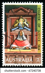 AUSTRALIA - CIRCA 1973: Stamp Printed By Australia, Shows Supreme Court Judge On Bench, Circa 1973