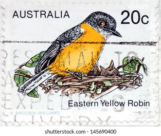 AUSTRALIA - CIRCA 1978: a stamp printed by AUSTRALIA shows Eastern Yellow Robin (Eopsaltria australis), circa 1978.