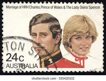 AUSTRALIA - CIRCA 1981: A Stamp Printed In Australia Shows Marriage Of HRH Charles, Prince Of Wales And The Lady Diana Spencer, Circa 1981