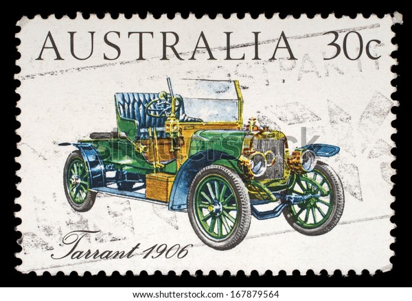 AUSTRALIA - CIRCA 1984: A stamp printed in Australia\
shows the Tarrant Car (1906), Australian-made vintage cars series,\
circa 1984