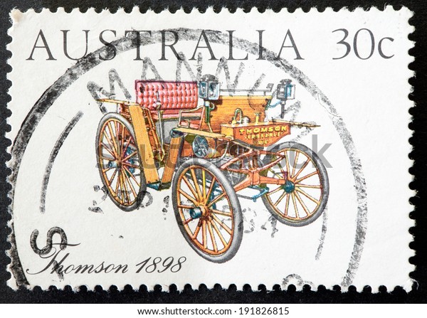 AUSTRALIA -\
CIRCA 1984:A Cancelled postage stamp from Australia illustrating\
Vintage and Veteran Cars, issued in\
1984