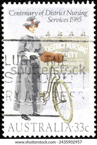 AUSTRALIA, CIRCA 1985:: Postage stamp printed in Australia shows District Nurse, Centenary of District Nurses serie, circa 1985
