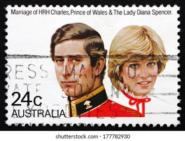 AUSTRALIA - CIRCA 1985: A Stamp Printed In The Australia Shows Prince Charles And Lady Diana, Royal Wedding, Circa 1985