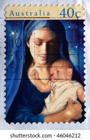 AUSTRALIA - CIRCA 1990s: A Greeting Christmas Stamp Printed In Australia Shows Madonna With Child, Circa 1990s