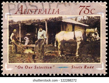 AUSTRALIA - CIRCA 1991: A Stamp printed in AUSTRALIA shows the "On Our Selection", by Steele Rudd (1868-1935), Australian Literature of the 1890's, series, circa 1991