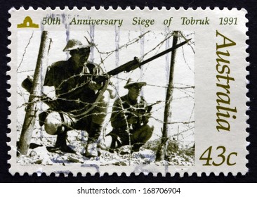 AUSTRALIA - CIRCA 1991: A Stamp Printed In The Australia Shows Siege Of Tobruk, World War II, 50th Anniversary, Circa 1991