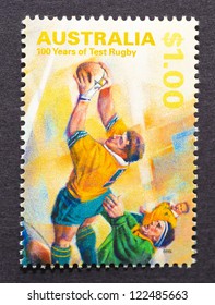 AUSTRALIA -Â?Â? CIRCA 1999: A postage stamp printed in Australia showing an image commemorative of 100 years of rugby, circa 1999.