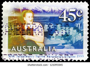 AUSTRALIA - CIRCA 1999: A Stamp Printed In AUSTRALIA Shows The English Class For Migrant Workers At Cooma, Snowy Mountains Scheme, 50th Anniversary, Series, Circa 1999