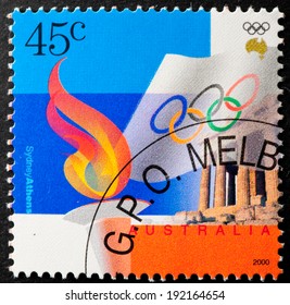 AUSTRALIA - CIRCA 2000:A Cancelled Postage Stamp From Australia Illustrating Sydney To Athens Olympics, Issued In 2000.