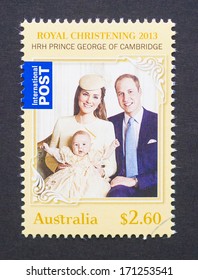 AUSTRALIA - CIRCA 2014: A Postage Stamp Printed In Australia To Commemorate The Christening Of Prince George The First Child Of Prince William And Kate Middleton, Circa 2014. 