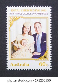 AUSTRALIA - CIRCA 2014: A Postage Stamp Printed In Australia To Commemorate The Christening Of Prince George The First Child Of Prince William And Kate Middleton, Circa 2014. 