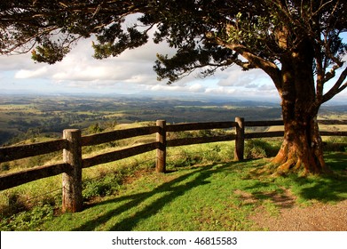 Australia Countryside From A Lookout With Tree And Fence