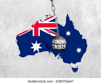 Australia Economic Crisis Concept. Australia Wall Breaking- Business Or Economy Fall For Russia And Ukraine War. Australia Recession Record.