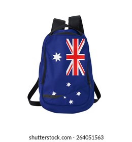 Australia Flag Backpack Isolated On White Background. Back To School Concept. Education And Study Abroad. Travel And Tourism In Australia