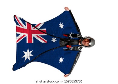 Australia Flag. Bird Men. Men In Wing Suit Templet. Skydiving Men In Parashute. Simulator Of Free Fall.
                    