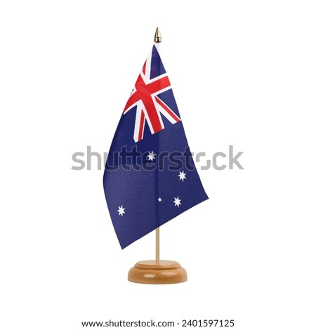 Australia Flag, small wooden australian table flag, isolated on white background