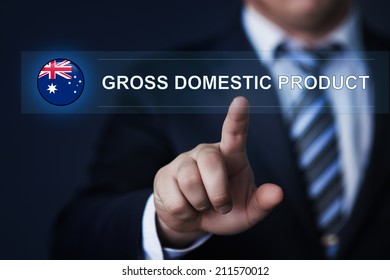 Australia Gross Domestic Product Concept. GDP. Man Pressing Virtual Button With Flag Icon