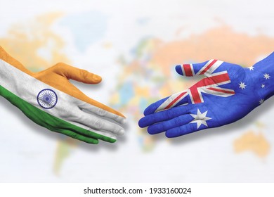 Australia India Flag Handshake Symbolizing Partnership Stock Photo ...