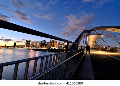 Australia Landscape, Goodwill Bridge and Brisbane skyline at dusk