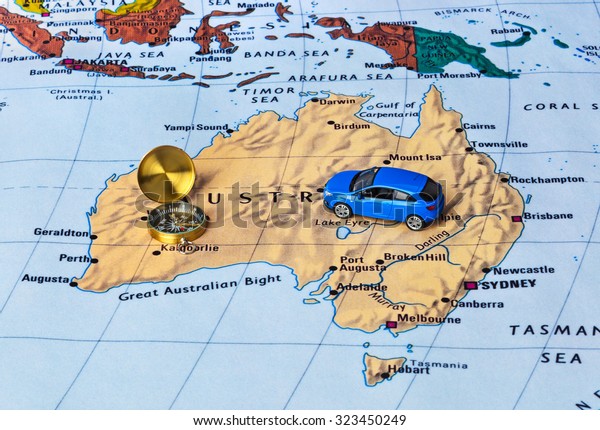 Australia map and\
compass - travel\
background
