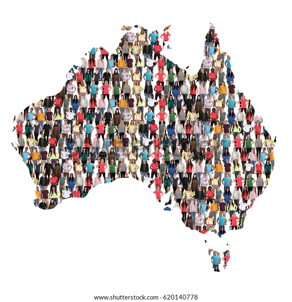 Australia Map Multicultural Group People Integration Stock Photo ...