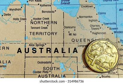 Australia Map With One Dollar Coin
