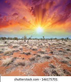 Australia, Outback Landscape. Beautiful Colors Of Earth And Sky.