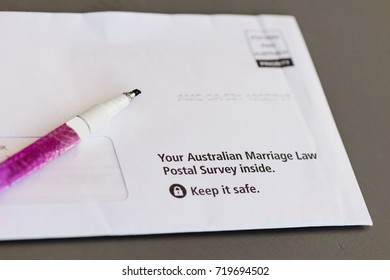 AUSTRALIA - September 2017: Envelope Containing Australian Gay Marriage Postal Vote