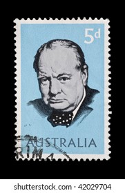 AUSTRALIA: Sir Winston Churchill Head Portrait On Light Blue, Circa 1965