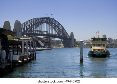 Australia Sydney Circular Quay Passenger Ferries Terminal Harbour Bridge Blue Sky