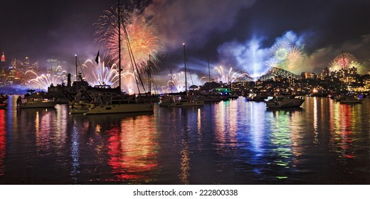 AUstralia Sydney City CBD, Harbour And Bridge At Night Celebration Fireworks