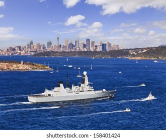 Australia Sydney Harbour HMS Military Sheep Entering As Part Of Australian Navy International Fleet Review Celebration