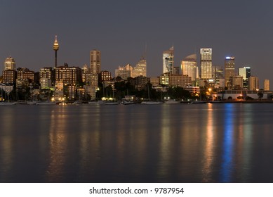Australia, Sydney seafront with sky-scrapers, yachts at night - Shutterstock ID 9787954