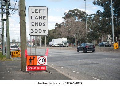 Australia Victoria Road Sign. Speed Limit 40, Prepare To Stop. Traffic Control. 