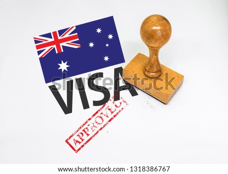 Australia Visa Approved with Rubber Stamp and flag