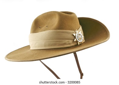 Australian Army Slouch Hat, Isolated On White.