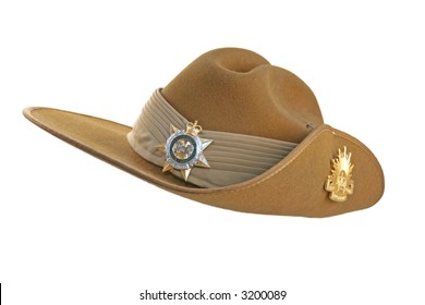 Australian Army Slouch Hat, Isolated On White.  (This Is A Parade Hat.)