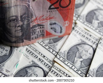 australian banknote of twenty dollars and american one dollar bills - Shutterstock ID 2007305210