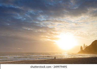 Australian beach at sunrise (Gold Coast, Burleigh Heads, QLD, Australia)
