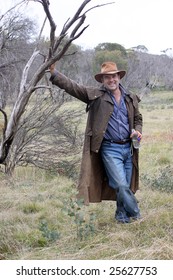 Australian Bushman In An Akubra Hat In The Wild Outback