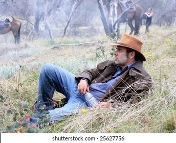 Australian Bushman In An Akubra Hat In The Wild Outback