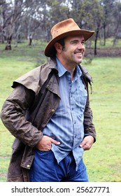 Australian Bushman In An Akubra Hat In The Wild Outback