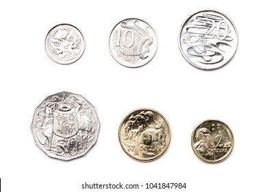 Australian coins on a white background 
