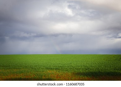 Australian Countryside Landscape Sunny Green Fields Farm Land With Clouds