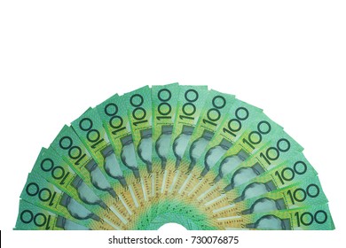 Australian dollar, Australia money 100 dollars banknotes stack on white background with clipping path. 
